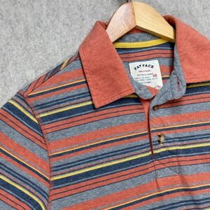 Fat Face Mens Medium Orange Grey Striped Short Sleeve Polo Nautical‎ Preppy